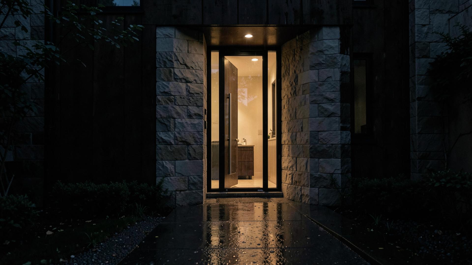 Entrance of a modern home at night